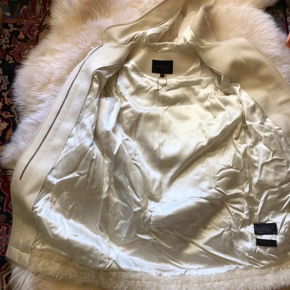 Coach ivory Mohair Faux Fur leather patch duffle coat Zippered M - Picture 9 of 16